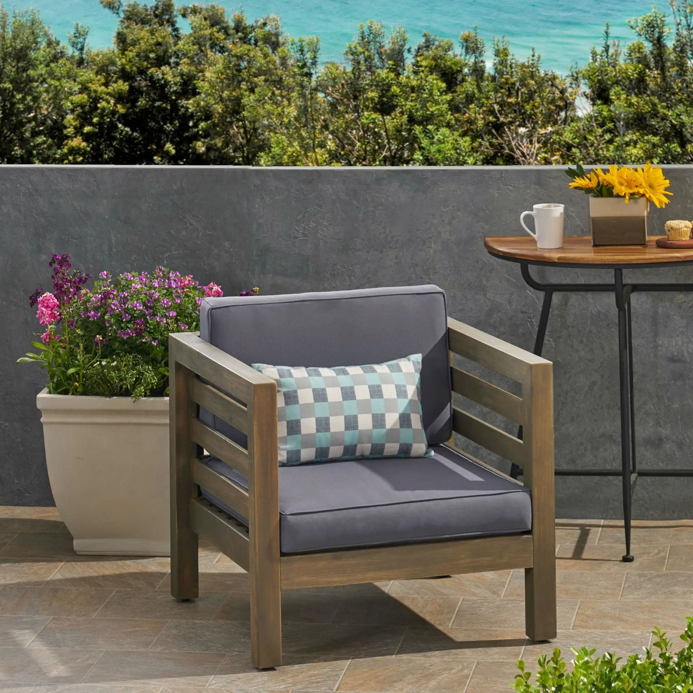 Outdoor Acacia Wood Patio Chair With Fabric Cushion by HouseOfZazla