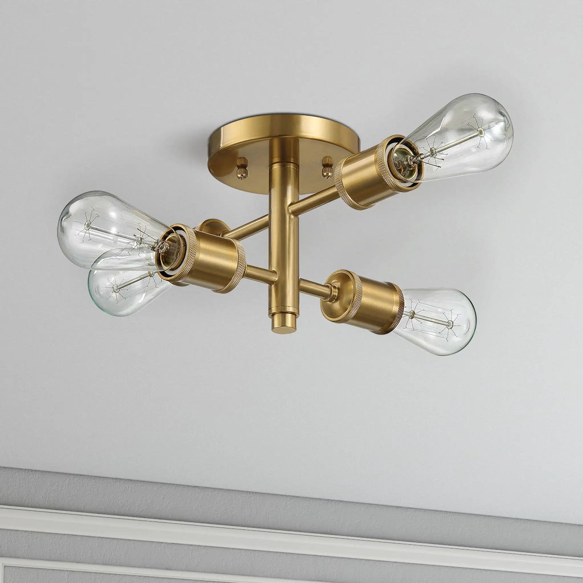 Ephemeral - 4 Lights Semi Flush Mount Ceiling Pendant - Antique Brass / Clear / Gold by HouseOfZazla