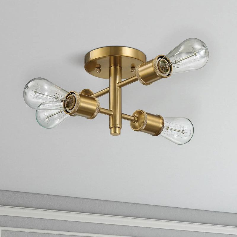 Ephemeral - 4 Lights Semi Flush Mount Ceiling Pendant - Antique Brass / Clear / Gold by HouseOfZazla