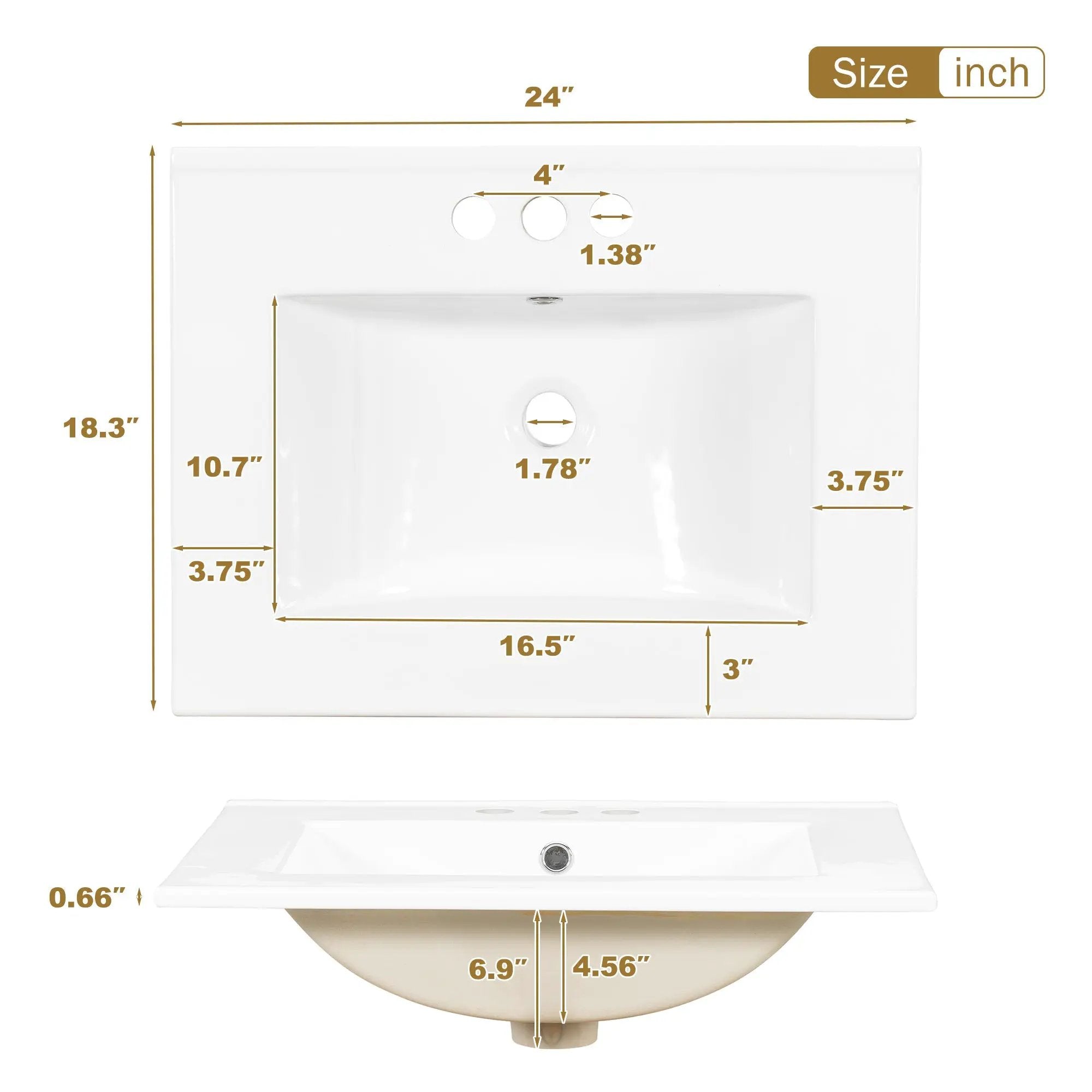 24.8" Bathroom Vanity with Ceramic Sink, Modern Freestanding Cabinet by HouseOfZazla