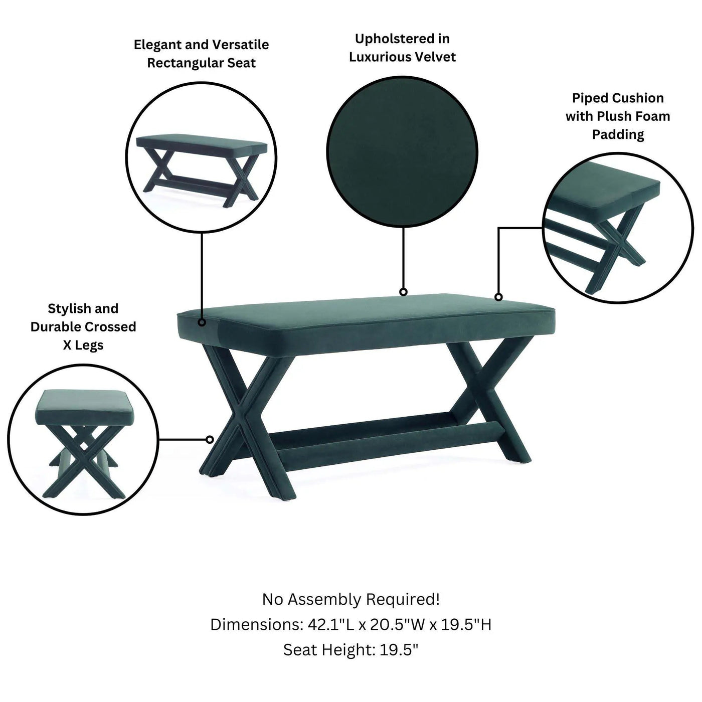 Abigail - Accent Bench With Piped Cushion by HouseOfZazla