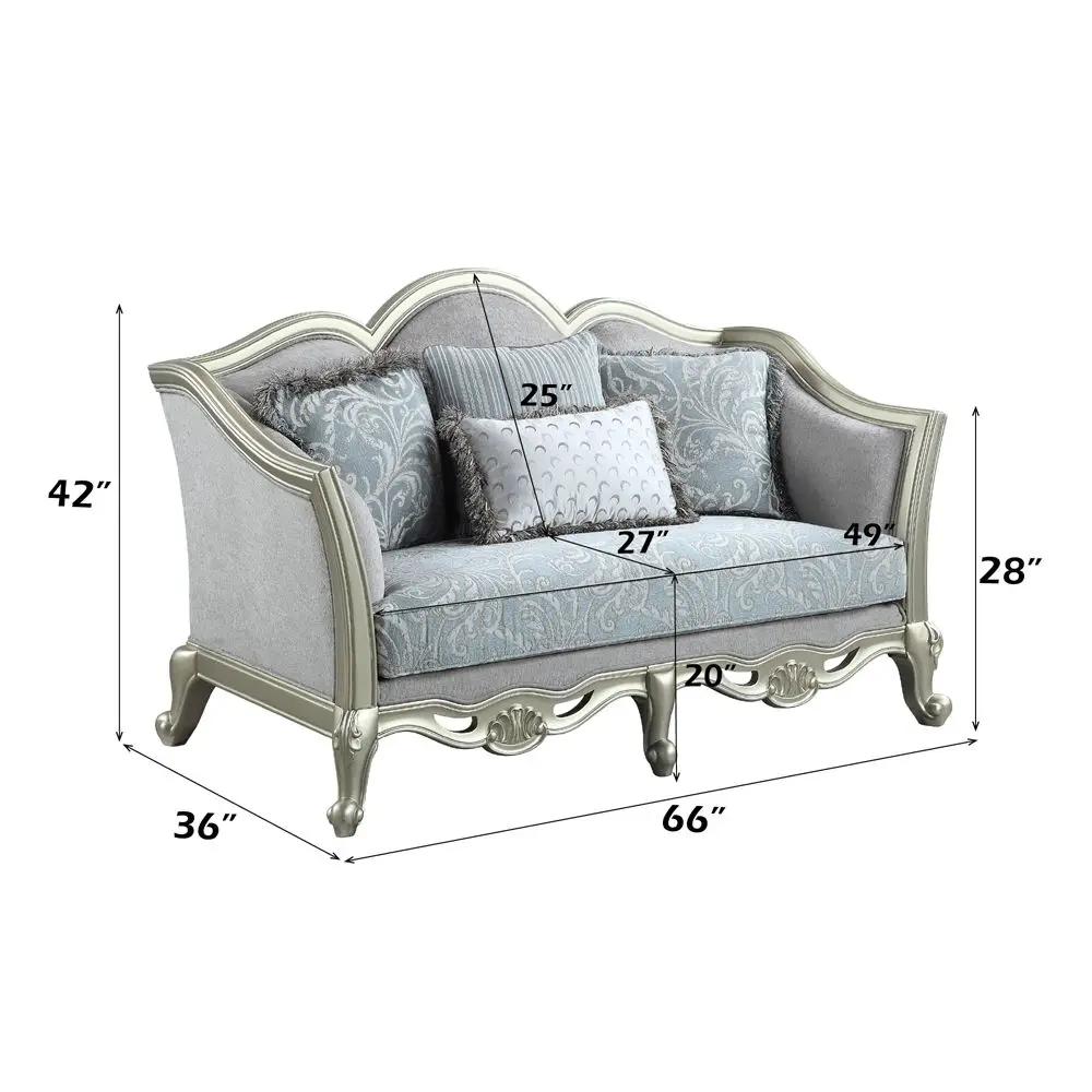 Qunsia - Loveseat With 4 Pillows - Light Gray Linen & Champagne by Unique Piece Furniture