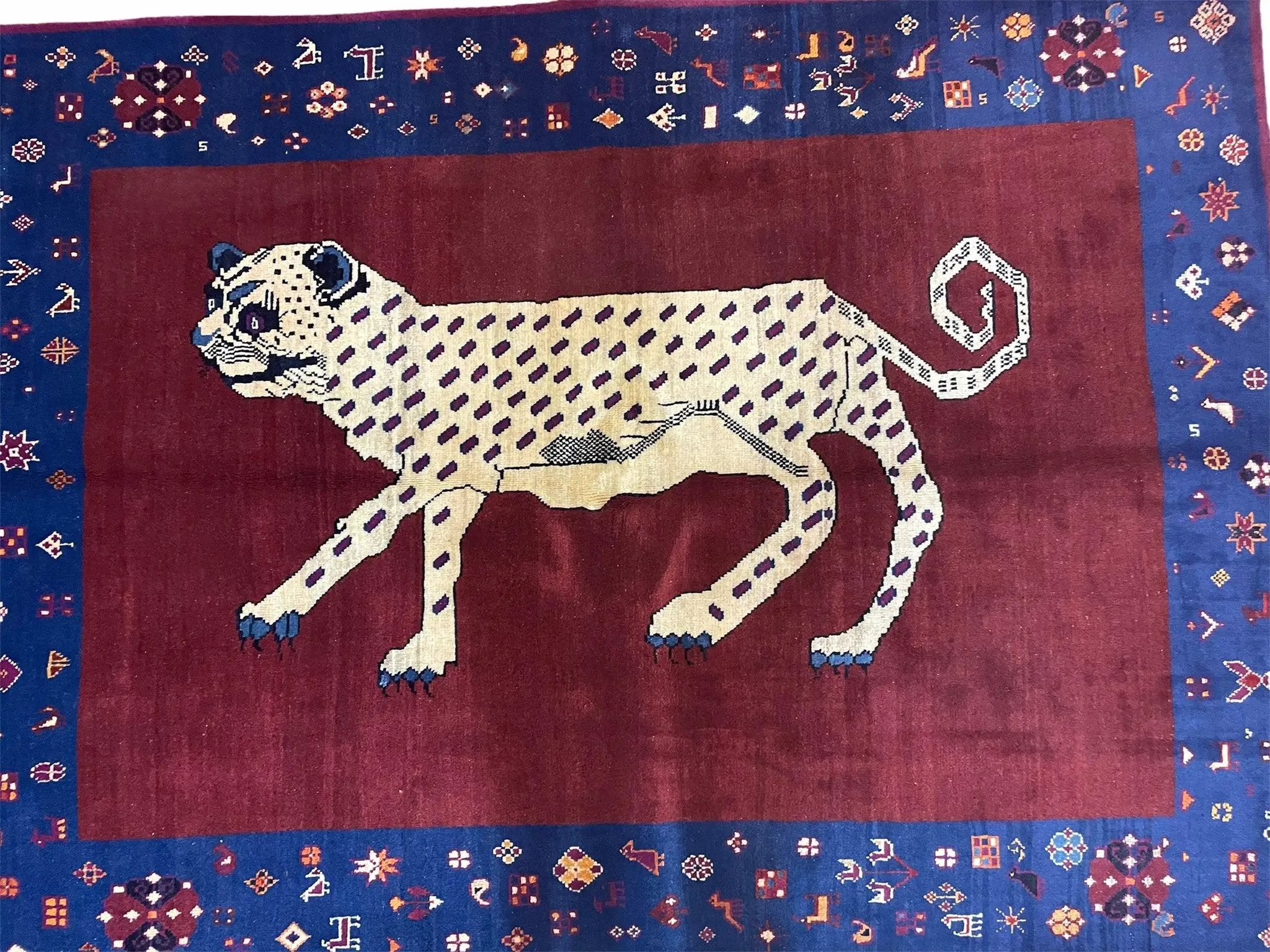 5 X 7 Handmade Zagros Wool Rug Snow White Panther Maroon Blue Organic Dyes by Jewel Rugs