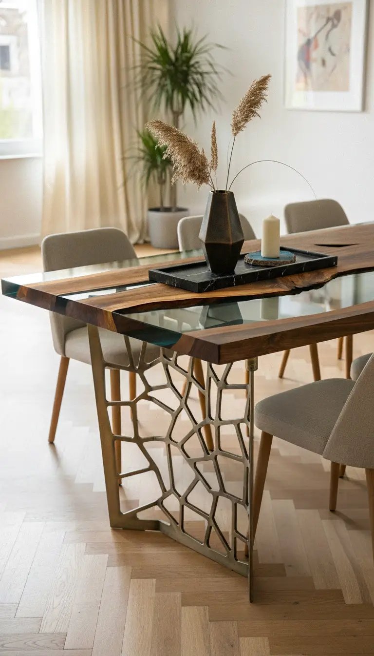Resin Walnut River Dining Room Table | Voronoi Table by Gizz