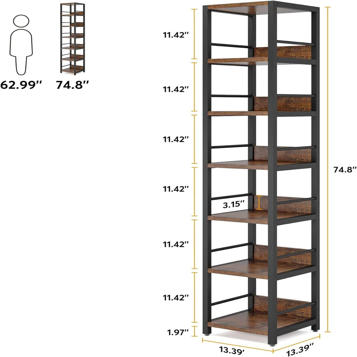 Tall 6 Tier Corner Shelf with Storage - Rustic Brown, photo 4 of 10