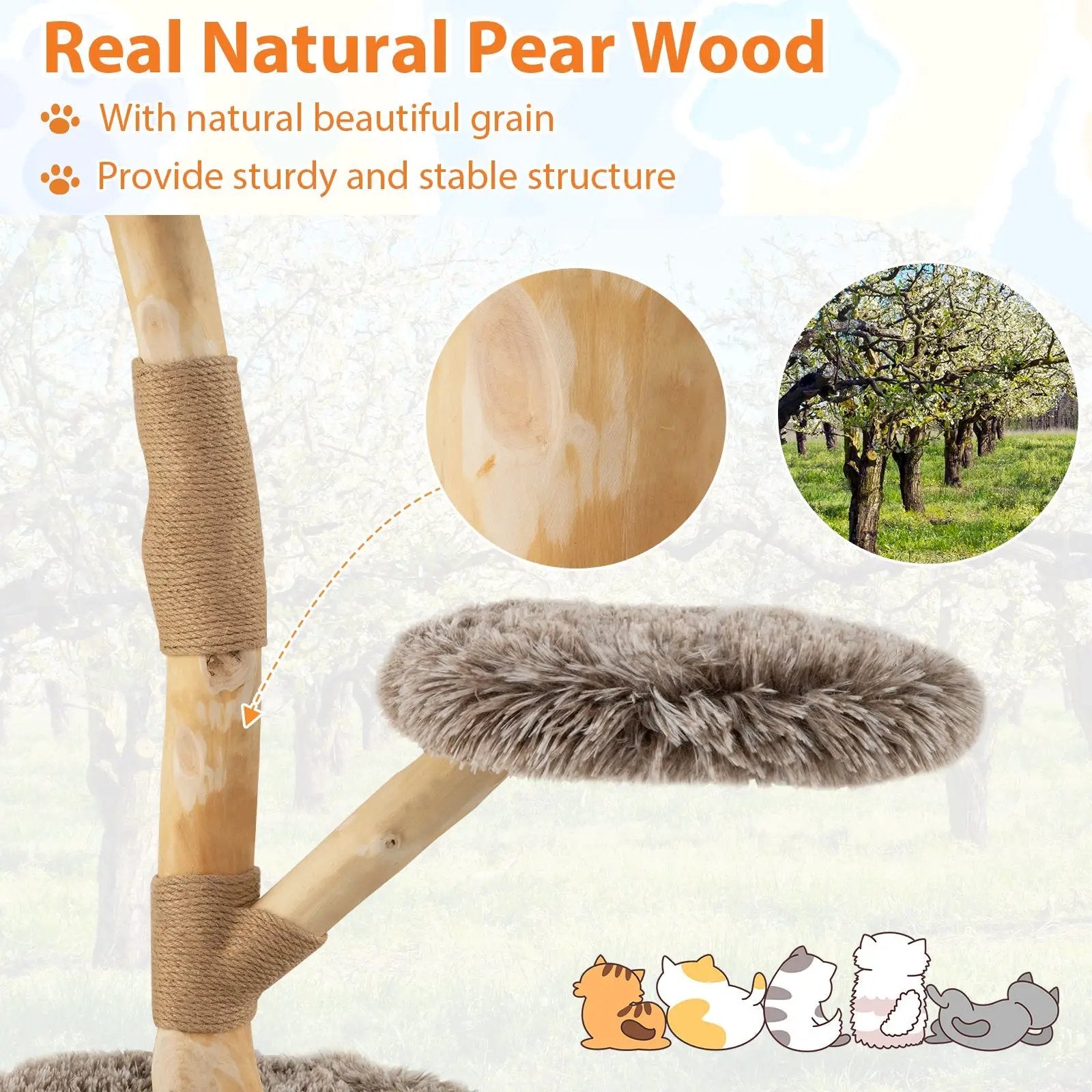 Modern Wooden Cat Tree Tower with Perch and Natural Jute Scratching Posts-Brown by DirectDeals