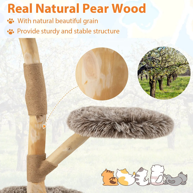 Modern Wooden Cat Tree Tower with Perch and Natural Jute Scratching Posts-Brown by DirectDeals