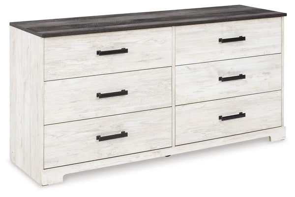 Commode à six tiroirs Shawburn – Poignées de couleur étain – Blanc / Noir / Gris