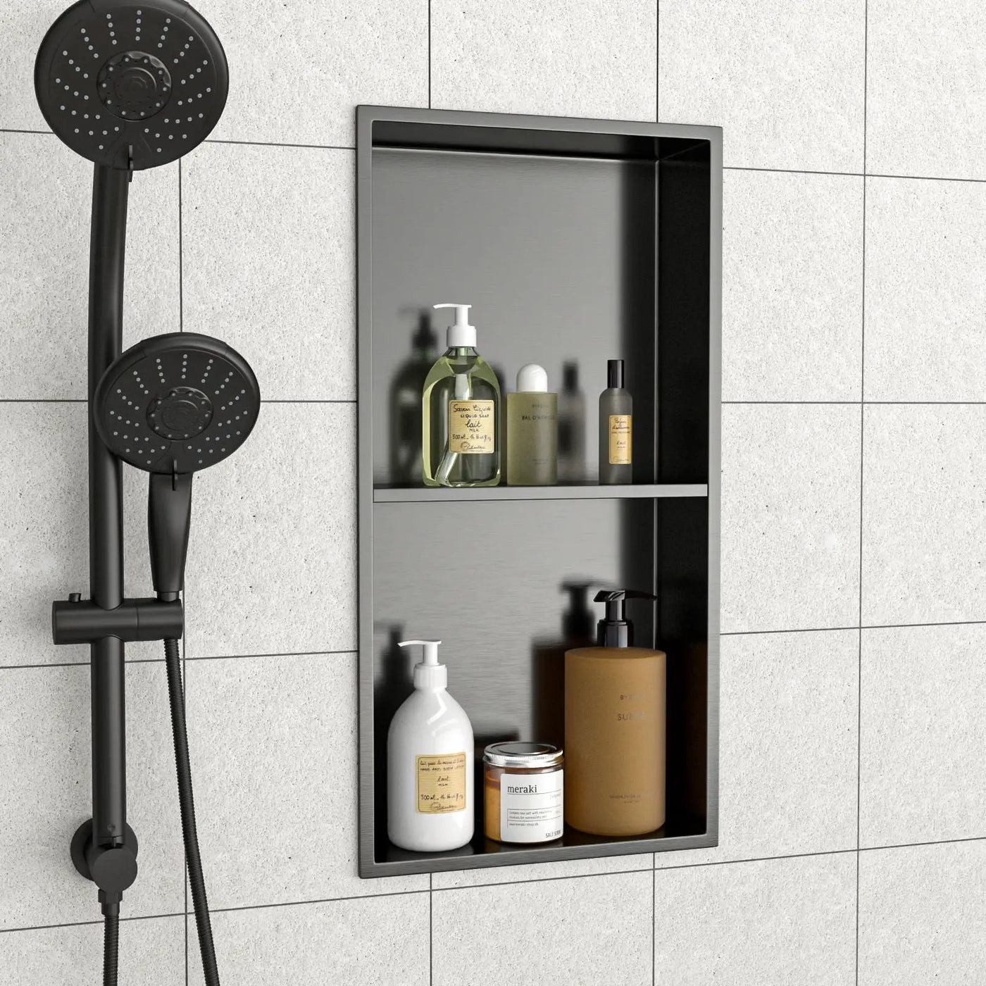 Modern Stainless Steel Shower Niche Double Shelf For Bathroom by HouseOfZazla