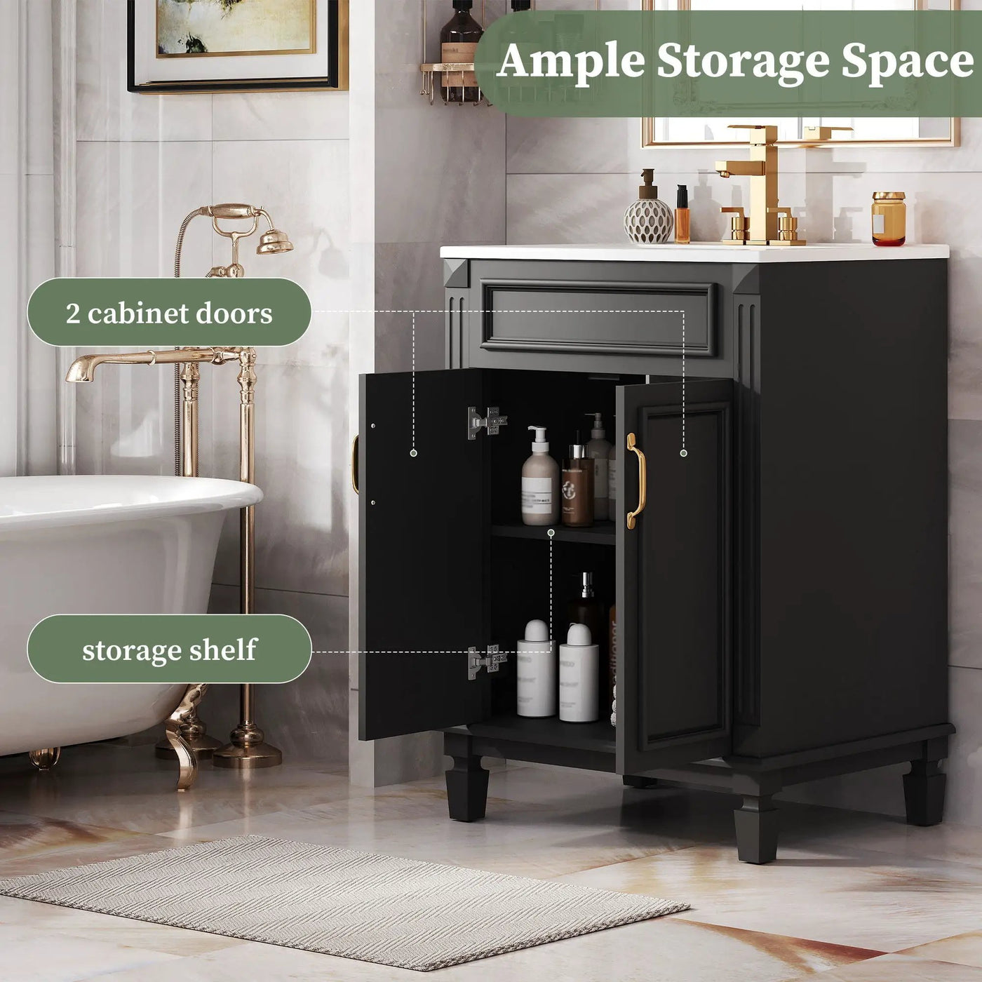 Bathroom Vanity With Top Sink, Cabinet With 2 Soft Closing Doors by Unique Piece Furniture