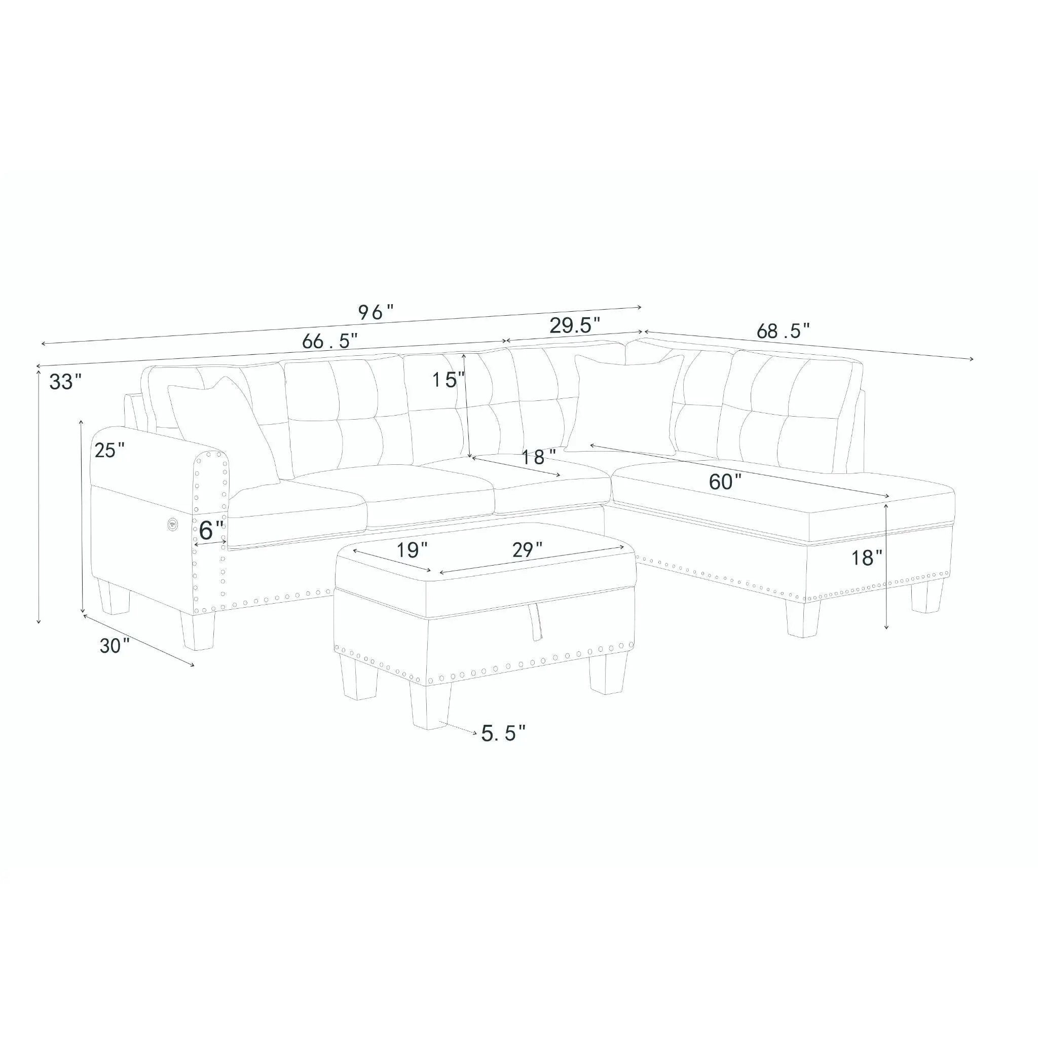 Camden - Power Sectional Sofa With Storage Ottoman And Built In Charging Ports - Gray by Unique Piece Furniture