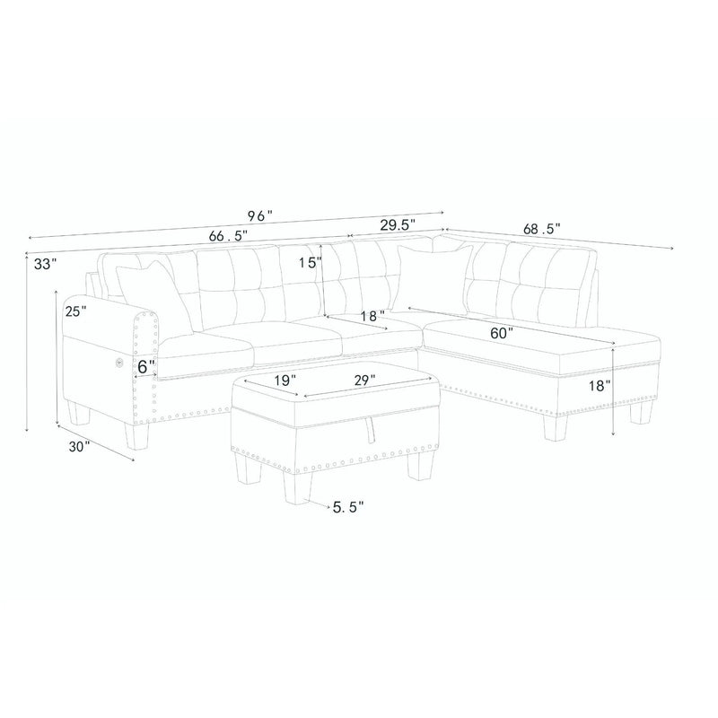 Camden - Power Sectional Sofa With Storage Ottoman And Built In Charging Ports - Gray by Unique Piece Furniture