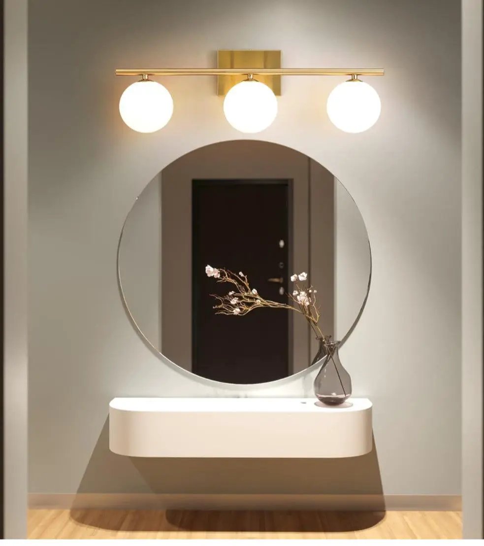 Gold Bathroom Vanity Light Fixtures,3 Lights Brass Milk White Globe by Selzalot