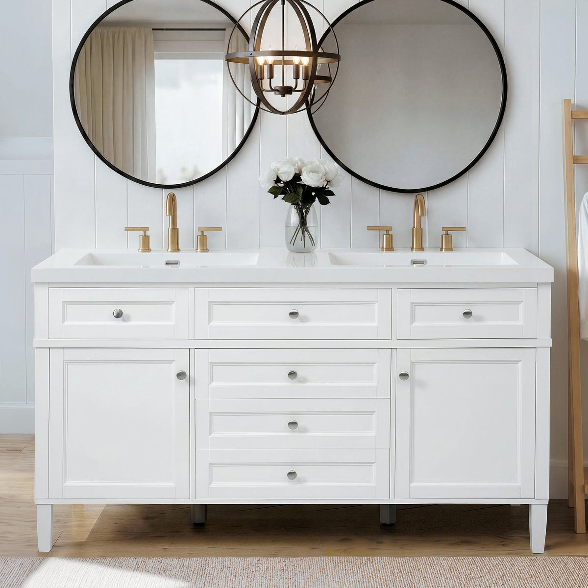 59.1" Modern Bathroom Vanity with Resin Sink and Soft-Close Storage - White