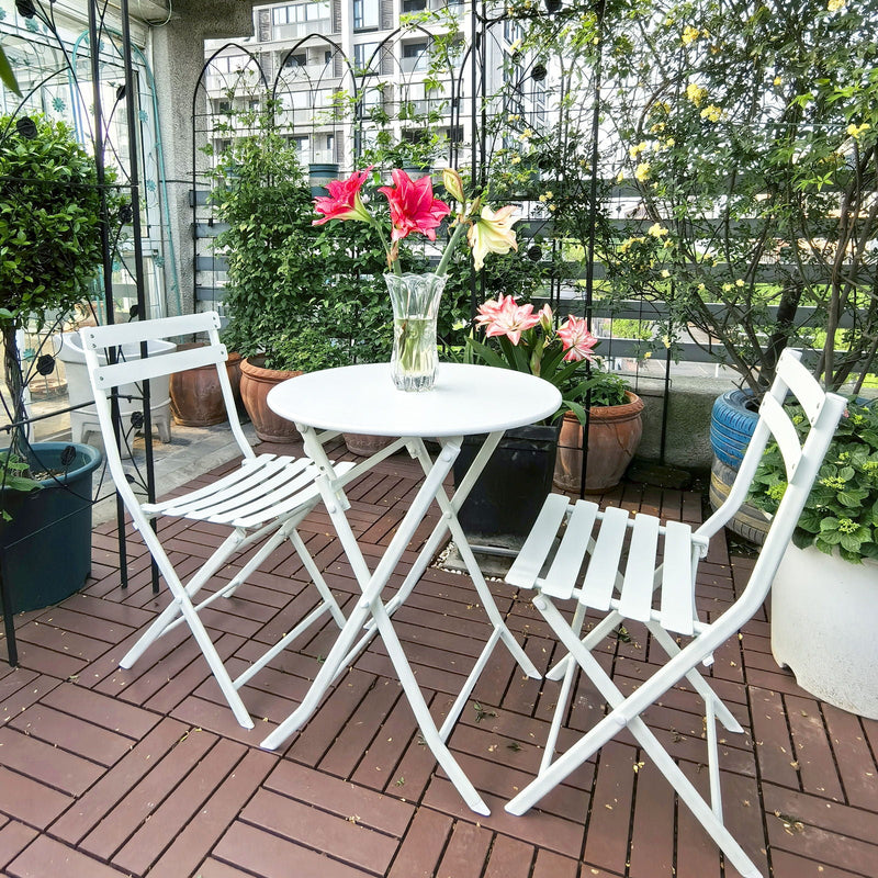 3 Piece Patio Bistro Set Of Foldable Round Table And Chairs by HouseOfZazla