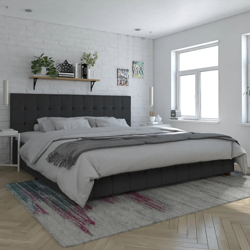 King Upholstered Bed With Storage - Black