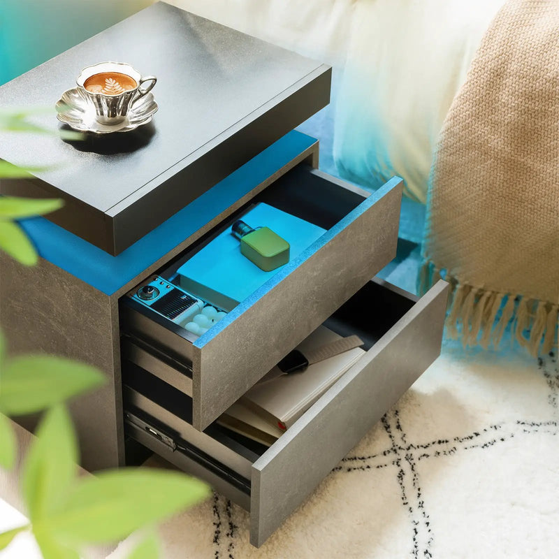 Modern LED Nightstand with 2 Drawers for Bedroom by HouseOfZazla