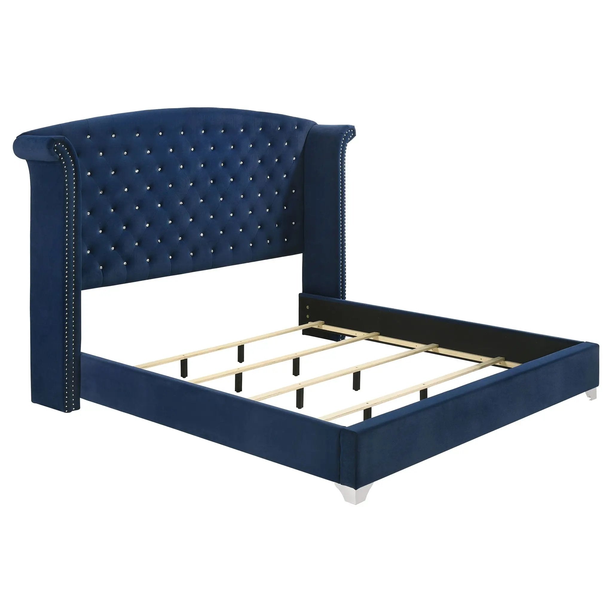 Melody Upholstered Eastern King Wingback Bed Pacific Blue by Unique Piece Furniture
