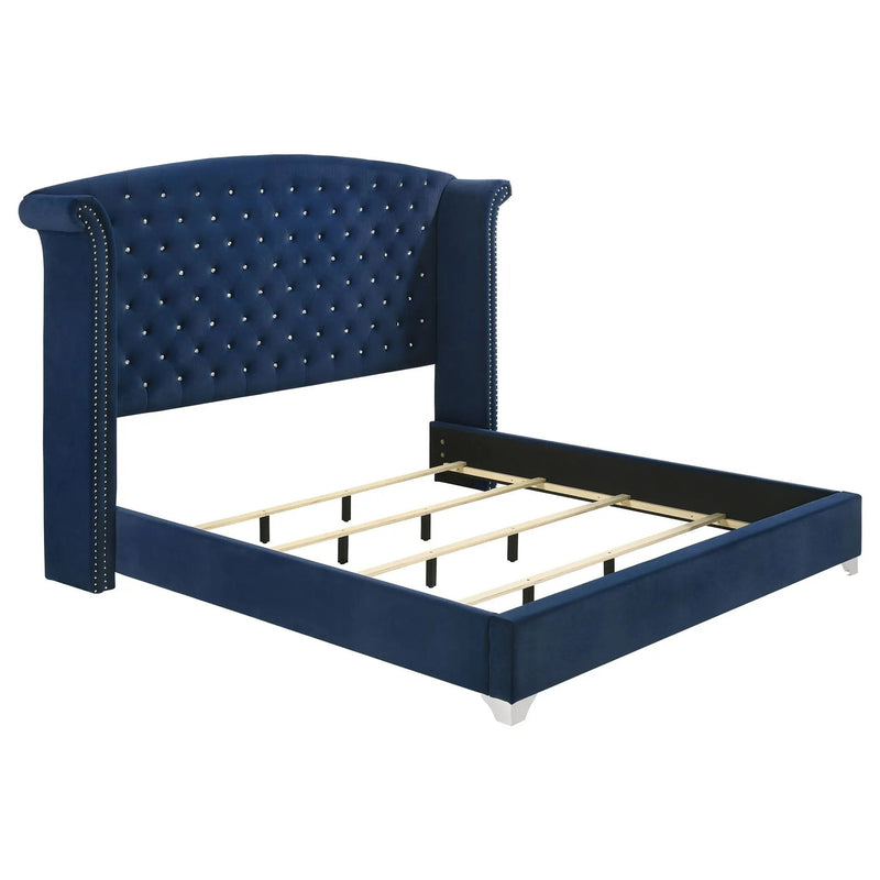 Melody Upholstered Eastern King Wingback Bed Pacific Blue by Unique Piece Furniture