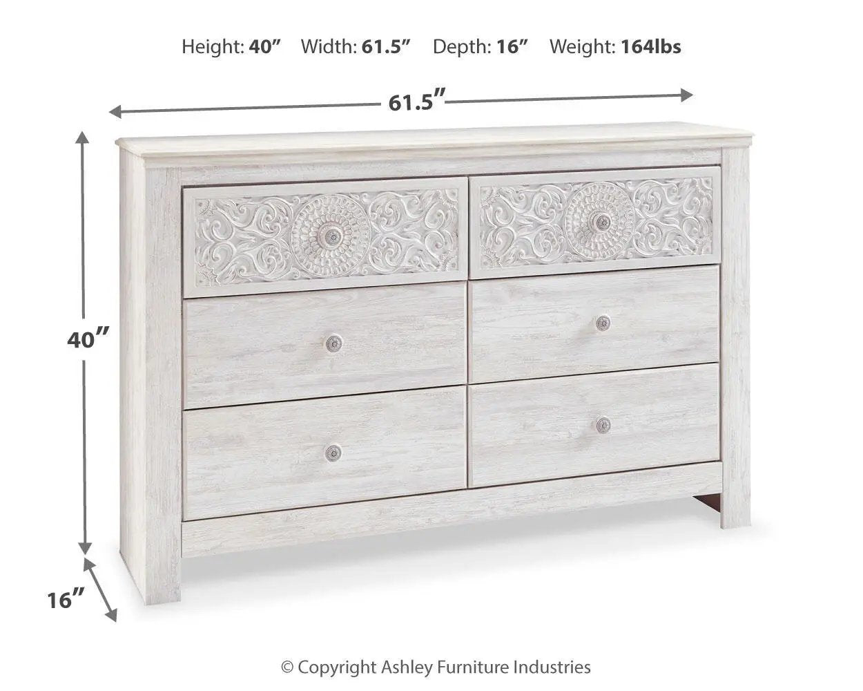 Paxberry - Six Drawer Dresser - Medallion Drawer Pulls - Whitewash by Unique Piece Furniture