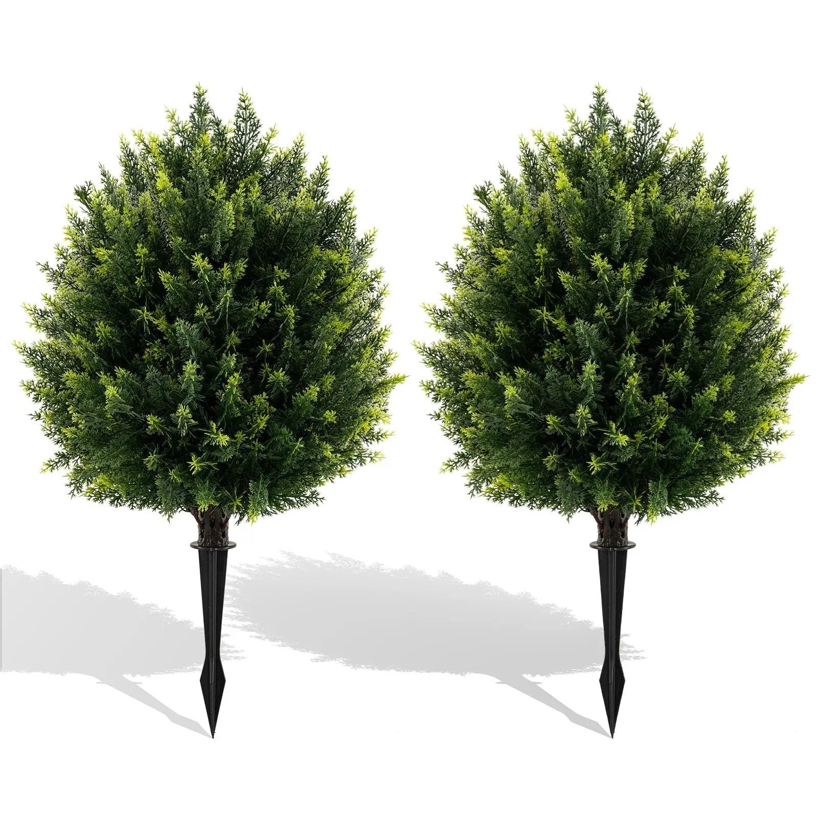 24 Inches Artificial Cypress Topiary Ball Tree Set with Ground Spike-Green by DirectDeals