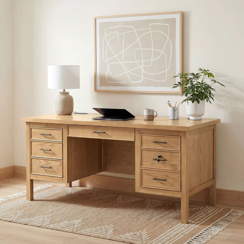Vermes 66-inch 7-drawer Computer Desk with Power Outlet Light Ash by Unique Piece Furniture