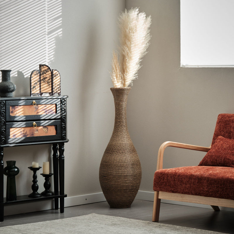 Tall Artificial Rattan Floor Vase with Artistic Design - Beige / Gray, photo 6 of 23