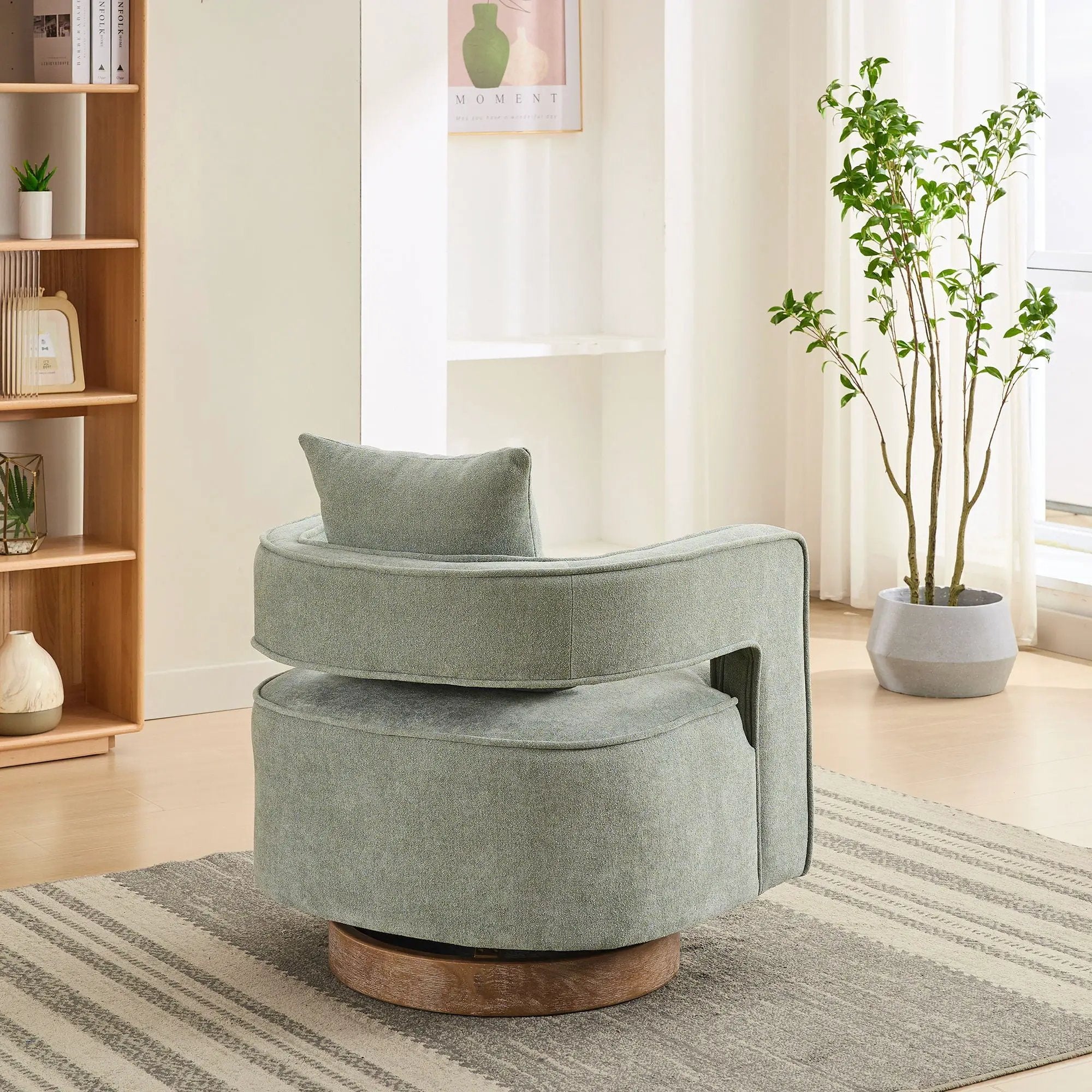 Swivel Accent Open Back Barrel Chair With Weathered Base