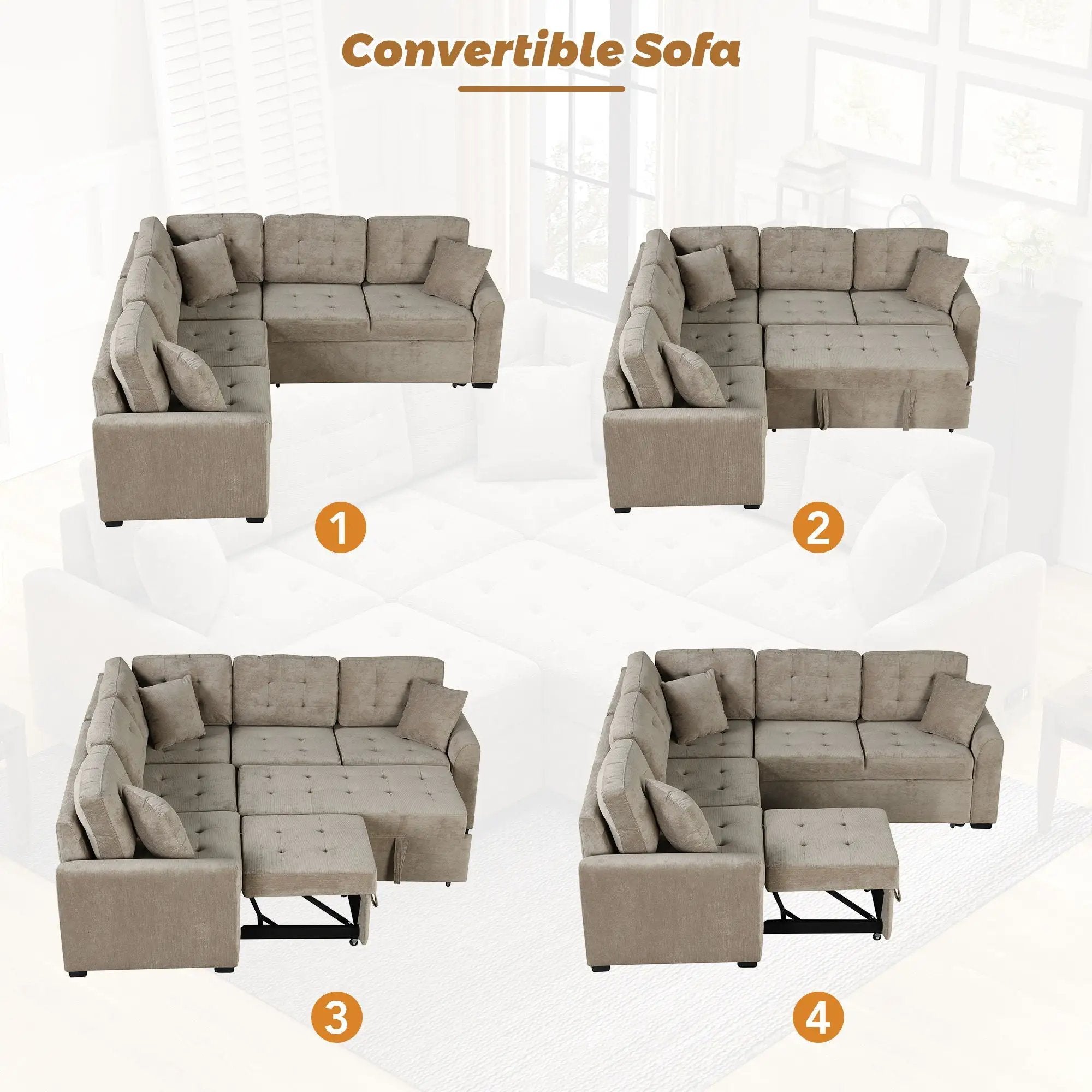 L-Shape Sofa Bed Pull-Out Sleeper Sofa With Wheels, USB Ports, Power Sockets For Living Room by HouseOfZazla