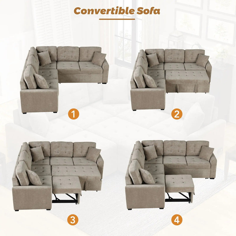 L-Shape Sofa Bed Pull-Out Sleeper Sofa With Wheels, USB Ports, Power Sockets For Living Room by HouseOfZazla