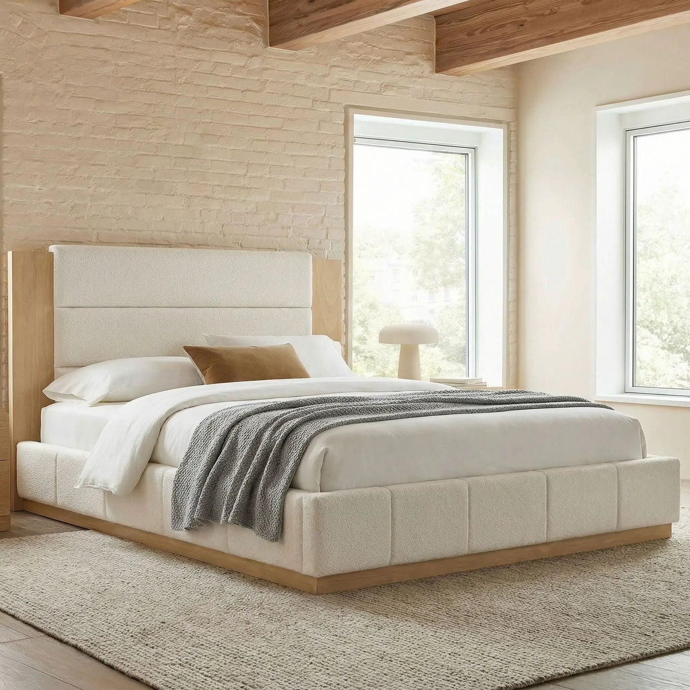Modern Upholstered Platform Bed With Extended Headboard by HouseOfZazla