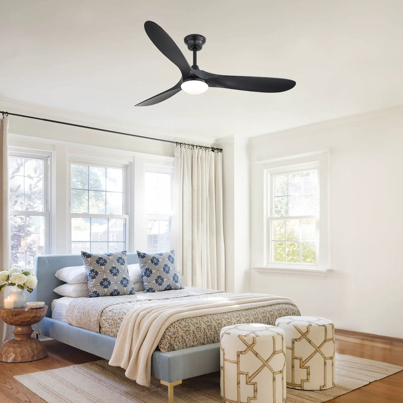 Smart Ceiling Fan With Lights, 3 Blades, Reversible Quiet DC Motor For Indoor by HouseOfZazla