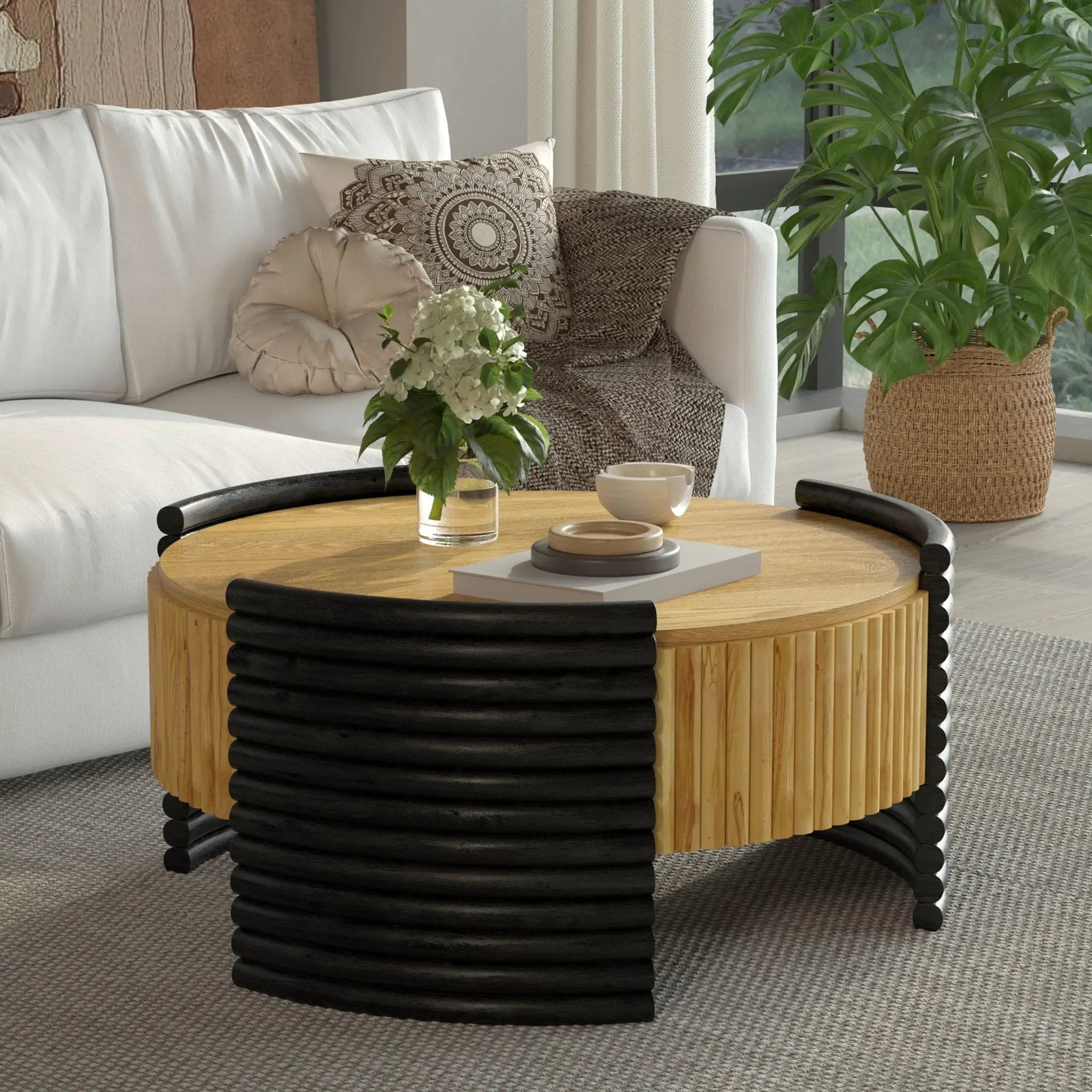 Modern Colorblocked Striped Coffee Table With Flip Top Storage by Unique Piece Furniture