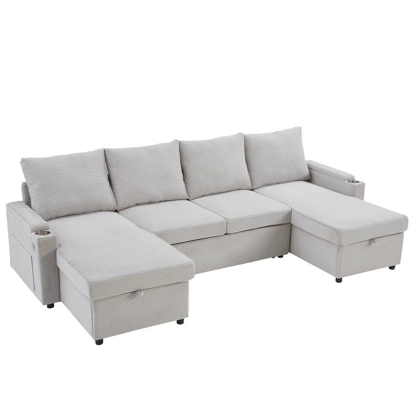 U Shaped Sectional Sofa Bed With Storage Chaise Lounges, USB Ports, And Cup Holders by Unique Piece Furniture