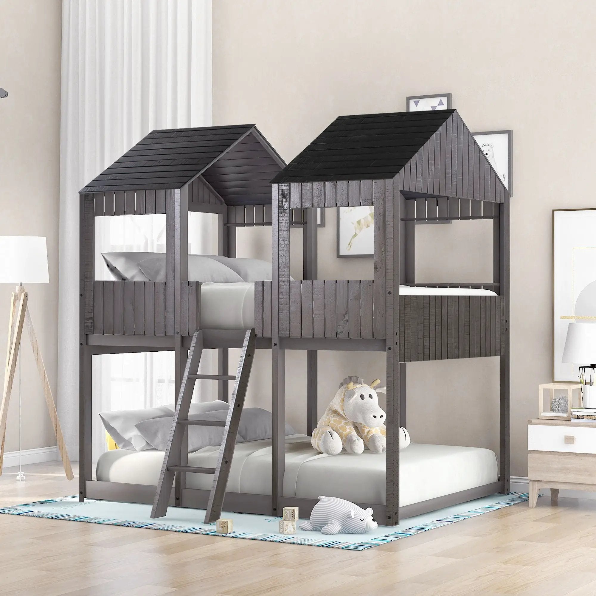 Bunk Bed With Roof, Window, Guardrail, Ladder by HouseOfZazla