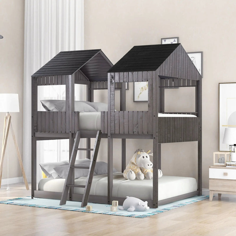 Bunk Bed With Roof, Window, Guardrail, Ladder by HouseOfZazla