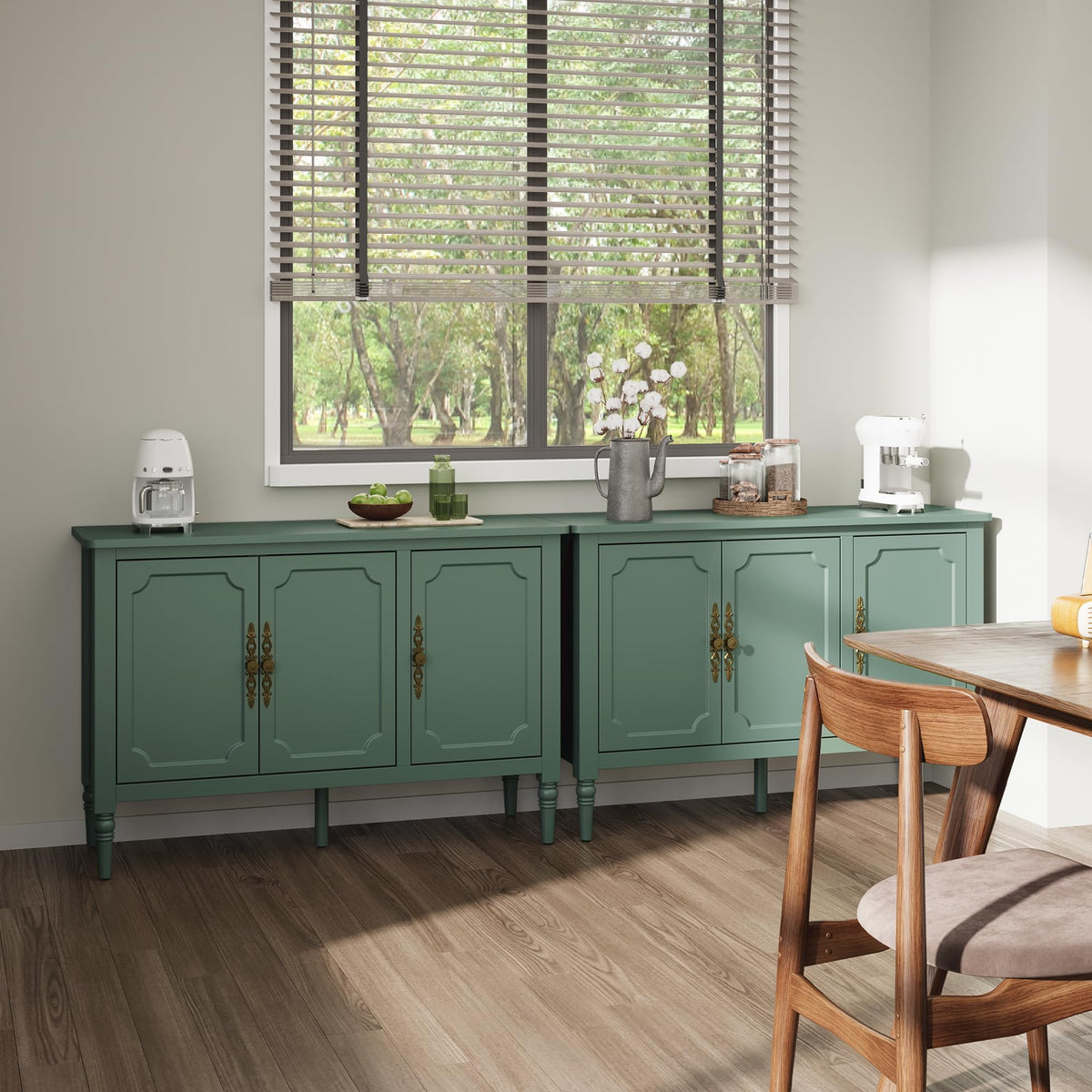 Mid-Century 3-Door Buffet Cabinet with Adjustable Storage - Natural Wood Finish, photo 8 of 8