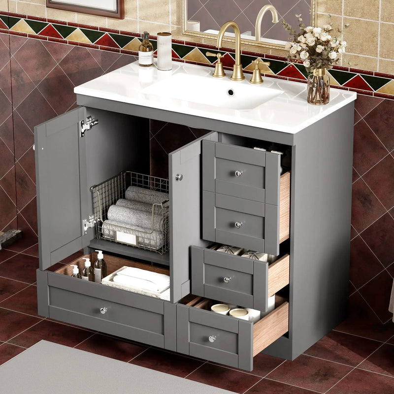 Shaker Free Standing Bathroom Vanity Cabinet & Sink, Soft Close Drawers, Soft Close Doors by HouseOfZazla