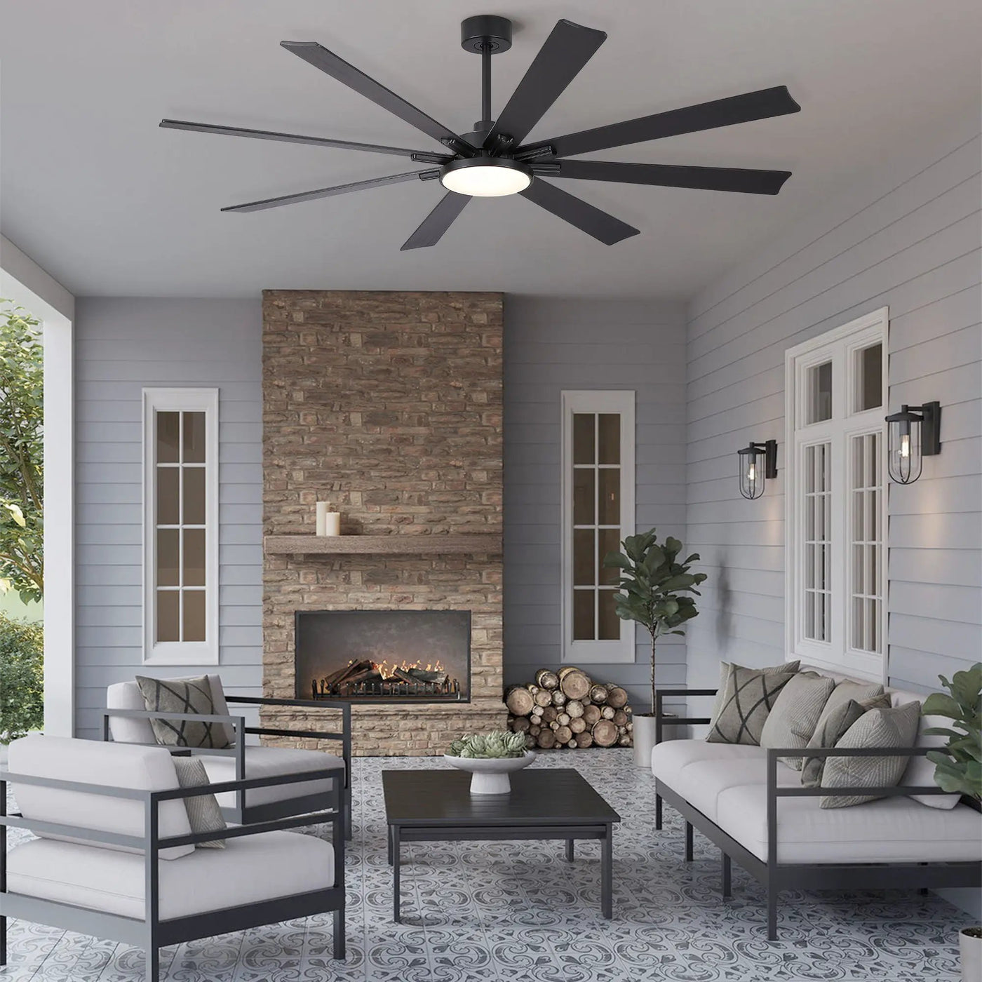 Large Ceiling Fan With Dimmable LED Light 8 Blades Remote Control, Reversible DC Motor by HouseOfZazla