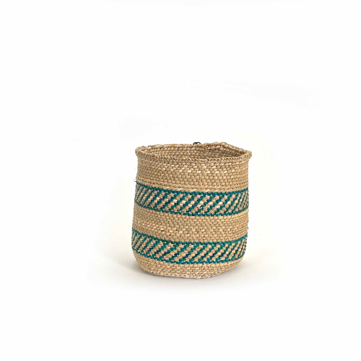 African Iringa woven basket with Turquoise Stripe, photo 6 of 10