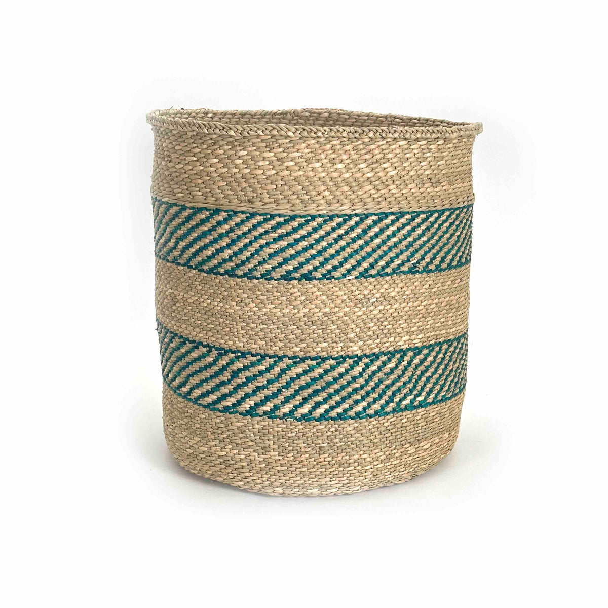 African Iringa woven basket with Turquoise Stripe, photo 9 of 10