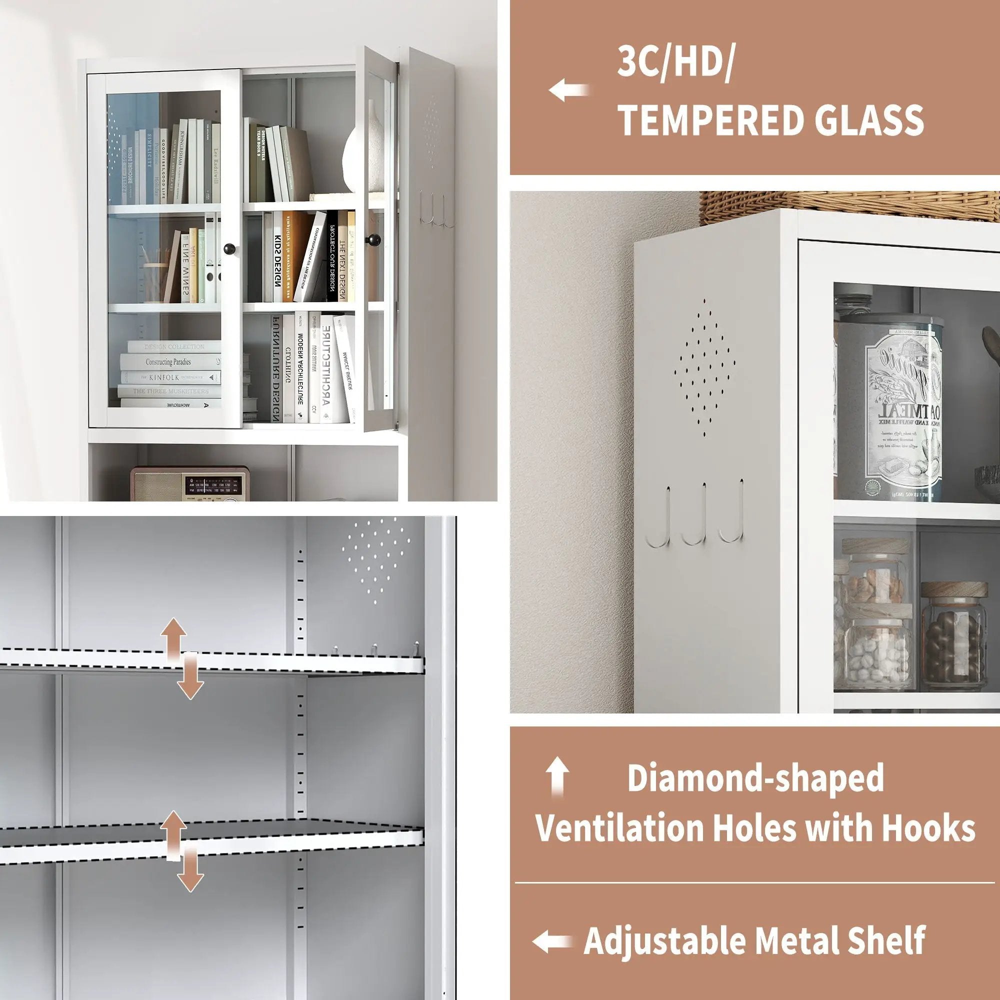 Kitchen Pantry Cabinet Tall Storage With Adjustable Shelves, Heavy Duty Stainless Steel Frame - White by HouseOfZazla