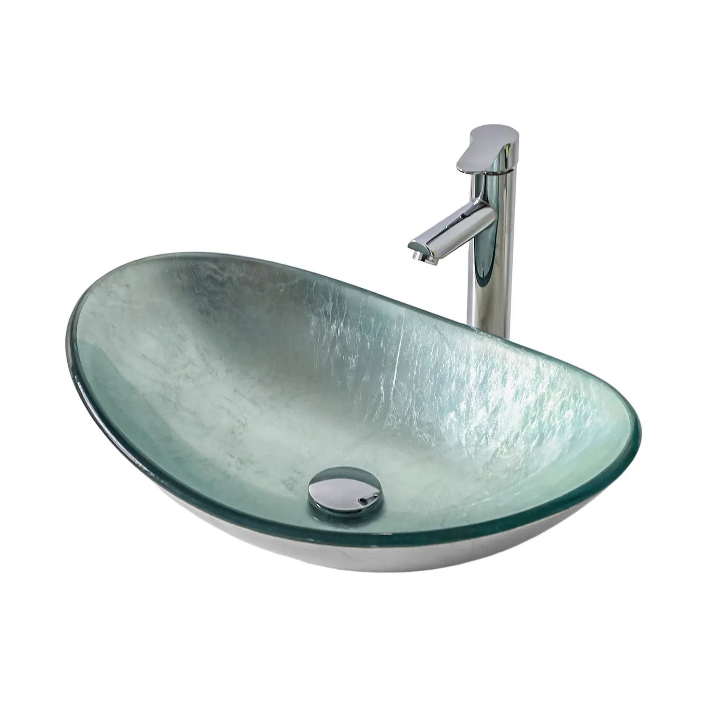 Tempered Glass Vessel Sink With Boat Shape Pop-Up Drain by HouseOfZazla