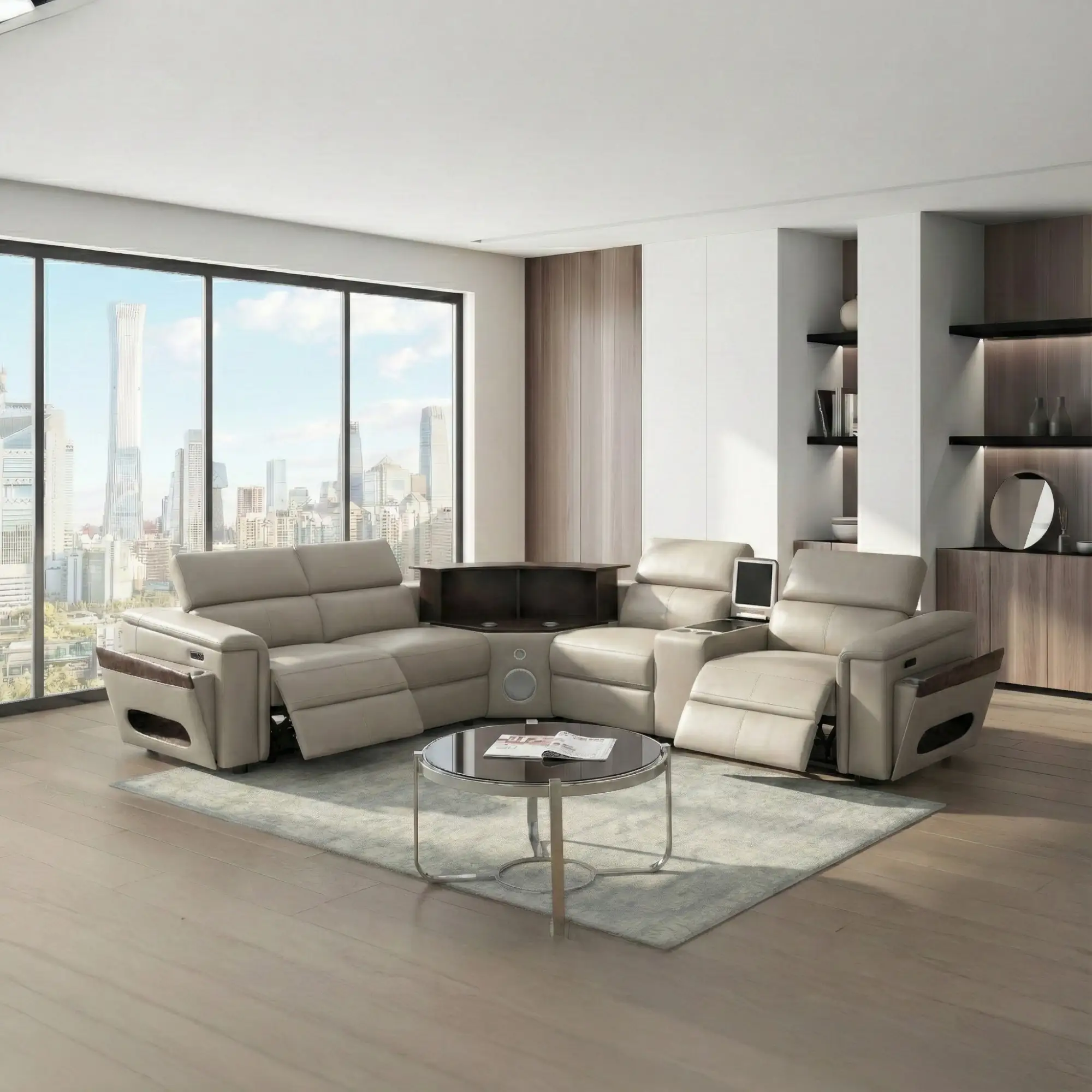 Nova Modern Style Sectional with Console, Wedge, and Bluetooth by HouseOfZazla