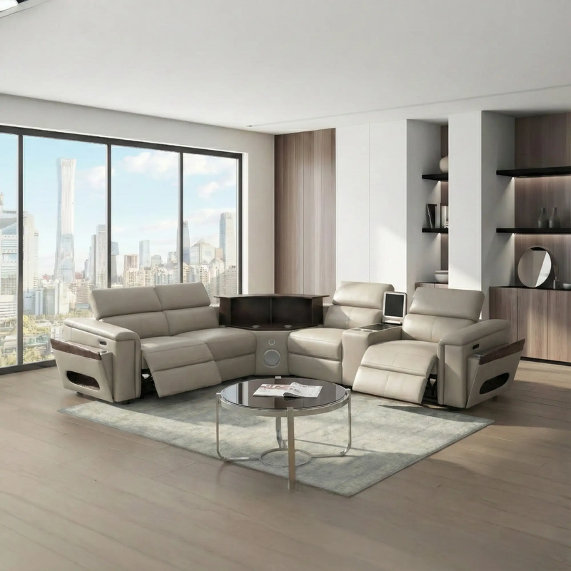 Nova Modern Style Sectional with Console, Wedge, and Bluetooth by HouseOfZazla