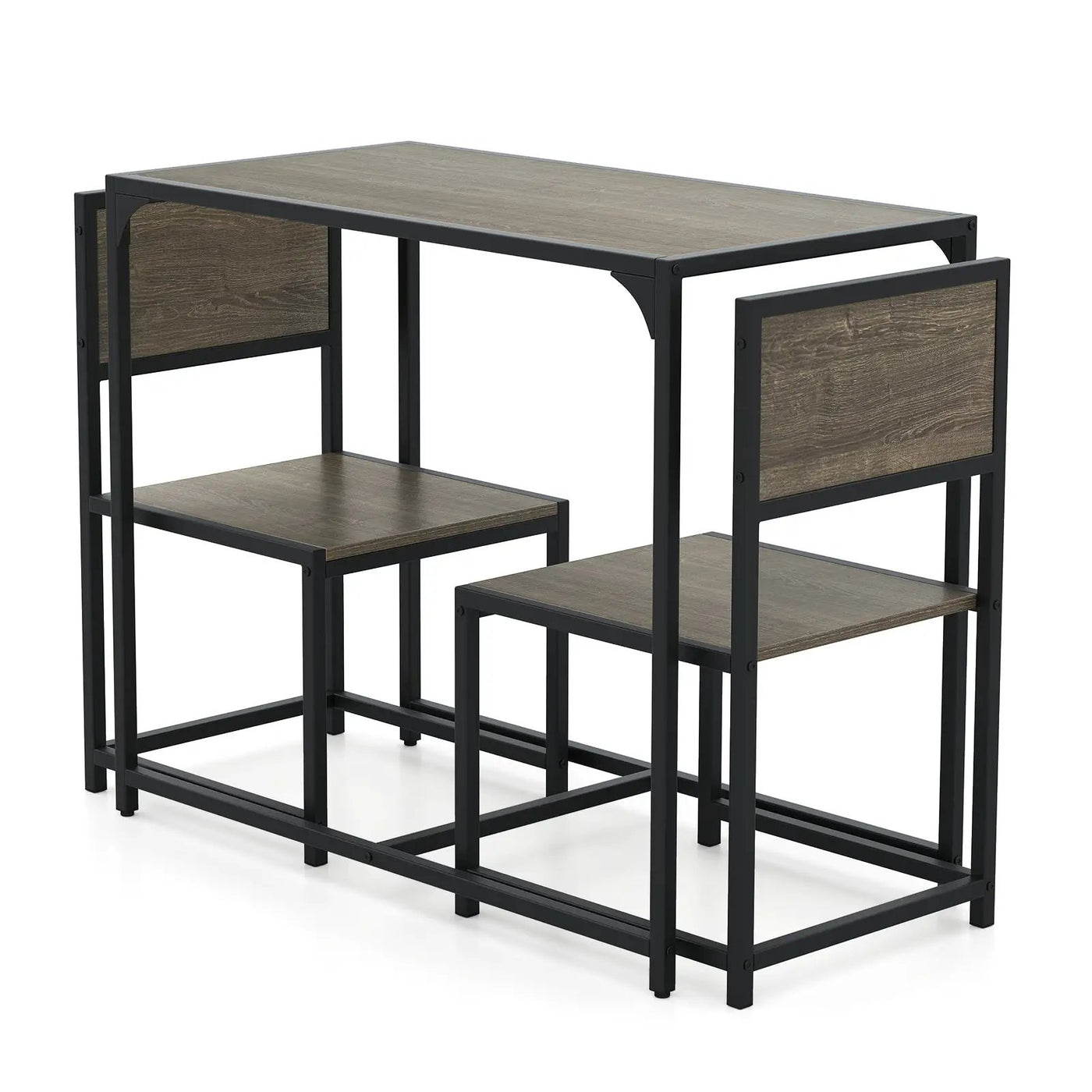 3 Pcs Dining Set Compact Table and 2 Chair with Metal Frame for for Small Space by DirectDeals