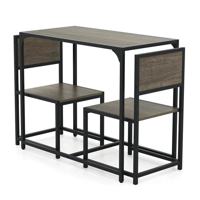 3 Pcs Dining Set Compact Table and 2 Chair with Metal Frame for for Small Space by DirectDeals