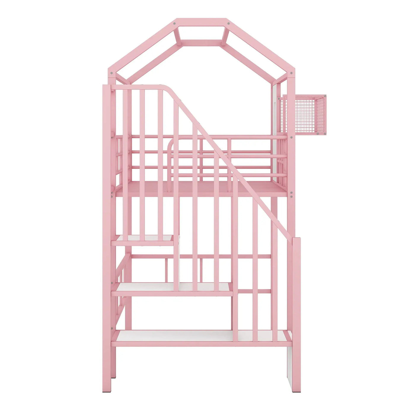 Metal Loft Bed With Roof Design And Storage Box With Guardrails And Integrated Ladder by HouseOfZazla