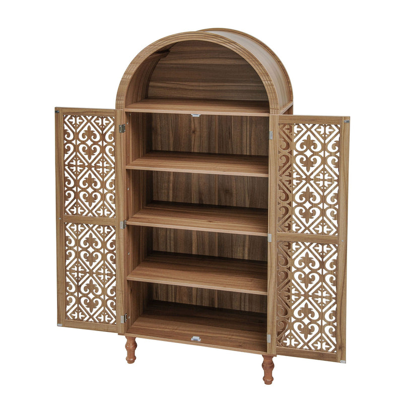Tall Kitchen Pantry Cabinet With Hollow Carved Doors Adjustable Shelves Versatile Storage Cabinet For Kitchen - Walnut by HouseOfZazla