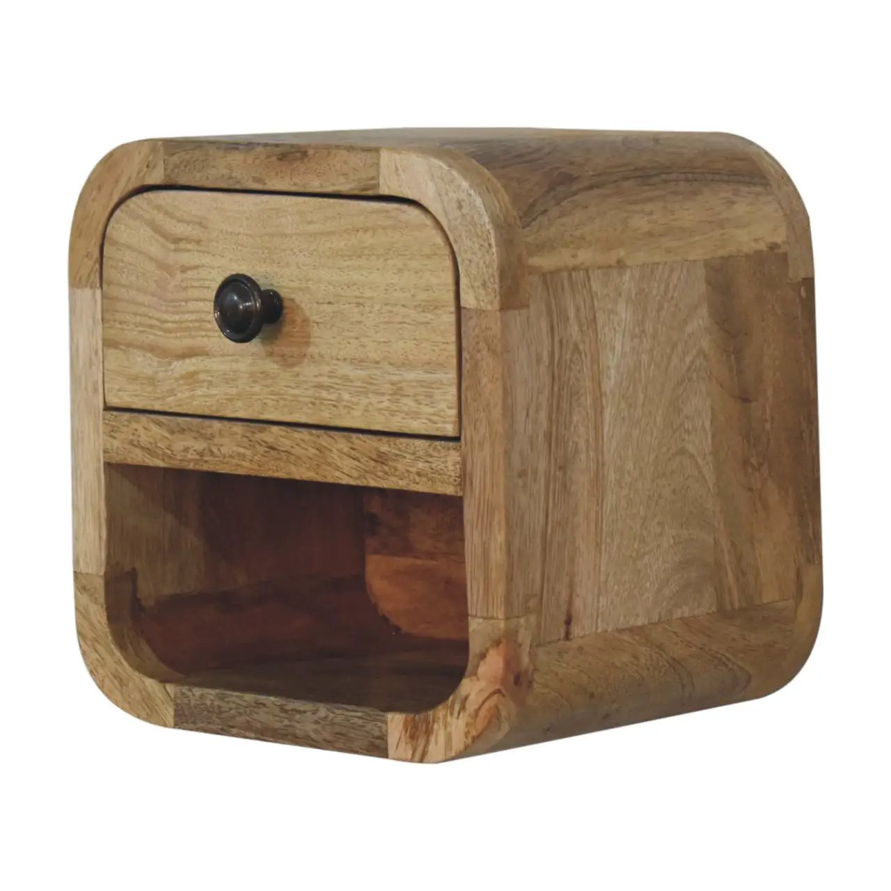 Extra Mini Curved Oak-ish Bedside with Open Slot, 1-Drawer by HouseOfZazla